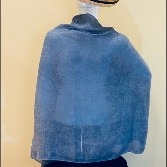 🌟HP🌟Washed Denim Blue Colored Embroidered Scarf Wrap by Eyeful OSFM - Picture 3 of 7